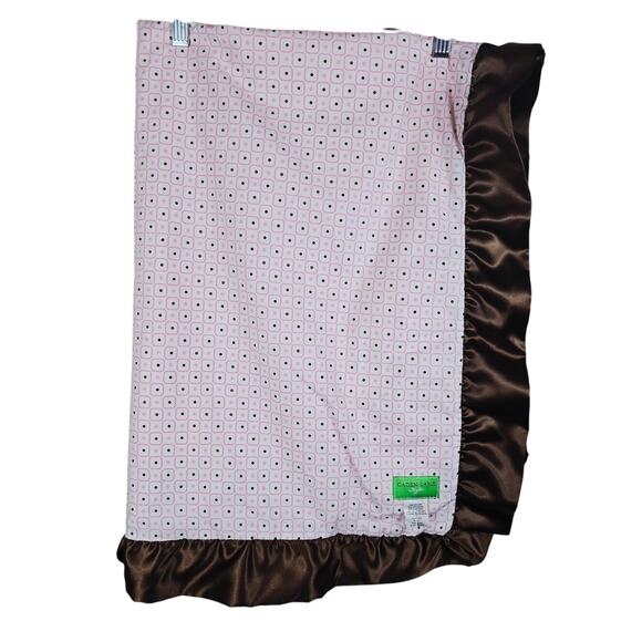 Caden Lane Soft Pink Brown Satin Pink Brown Dot Square Baby Blanket 43 X 32 - Picture 1 of 5